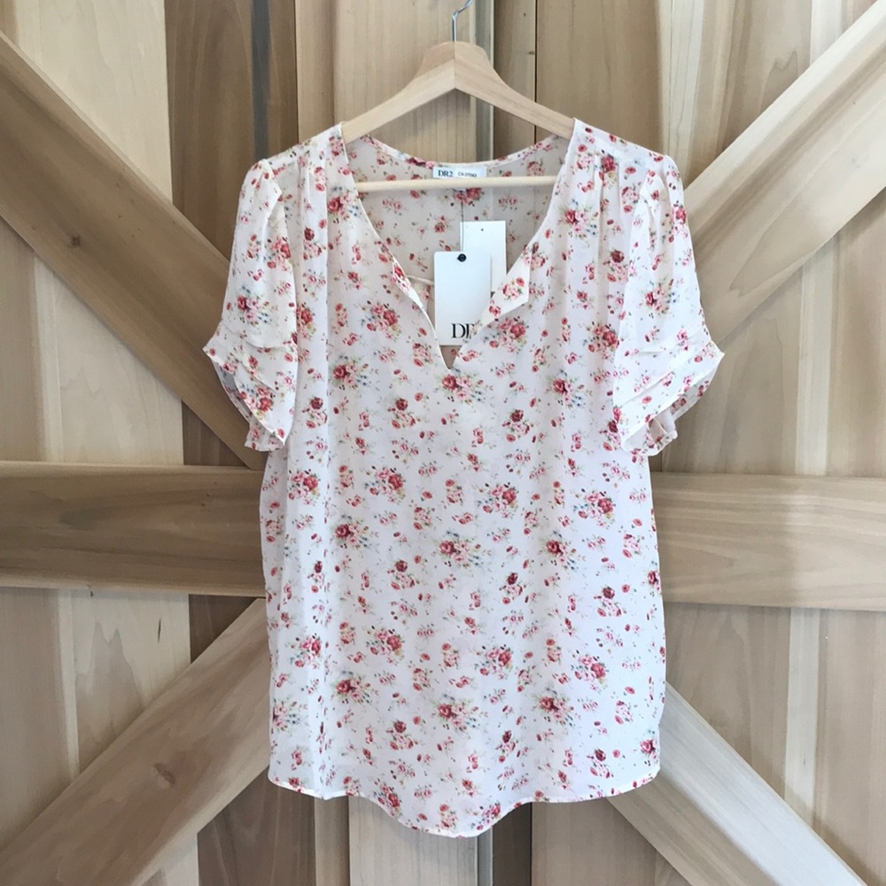 NWT Floral sheer blouse Cream with pink floral